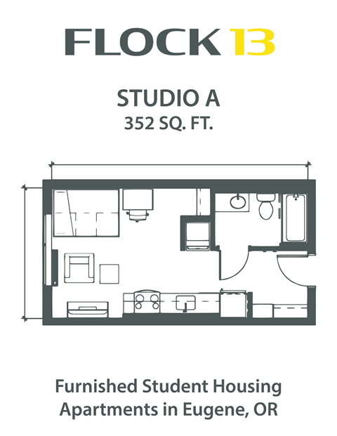Floor plan for studio, 1 bath, 352 sqft